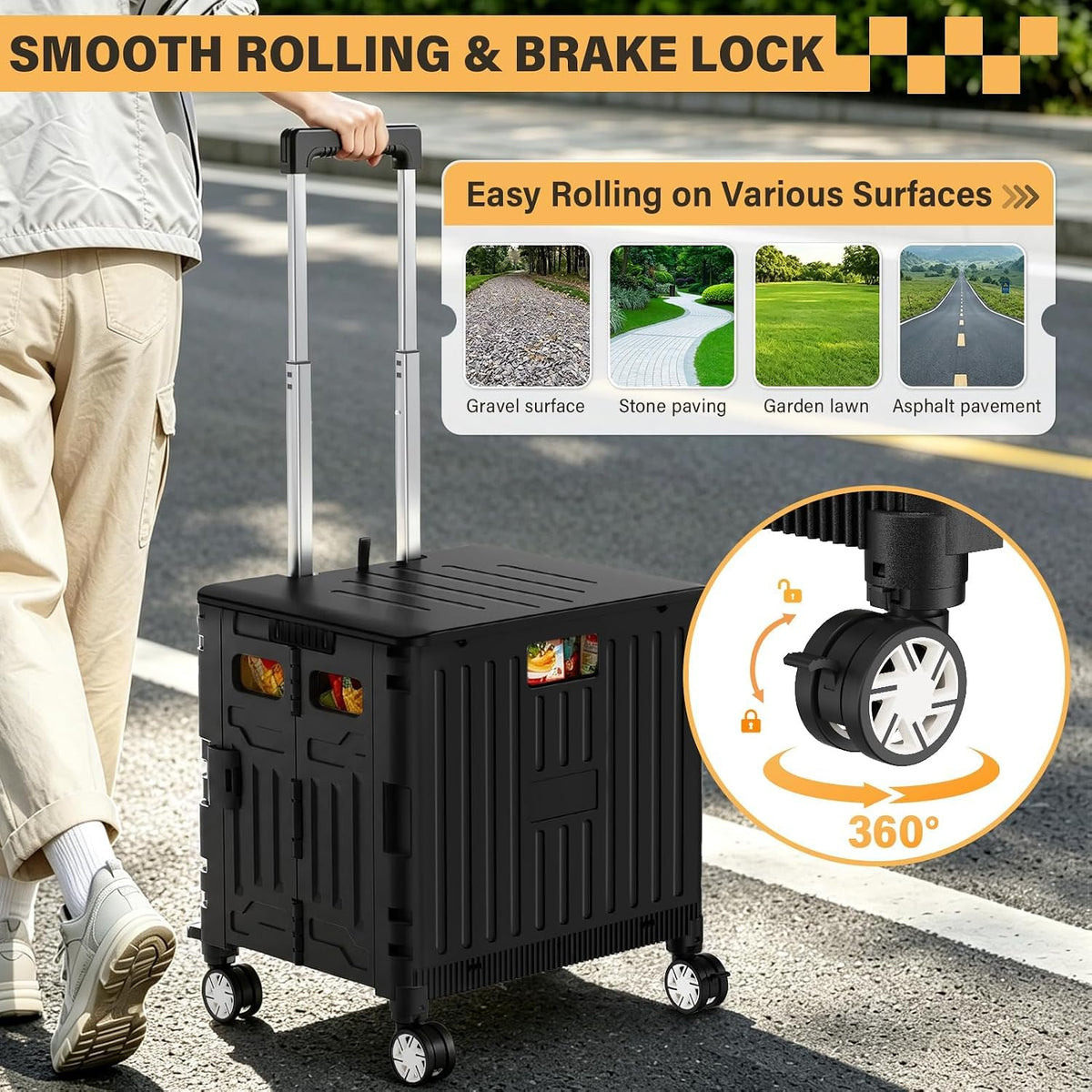 Black Folding Rolling Utility Cart D1160