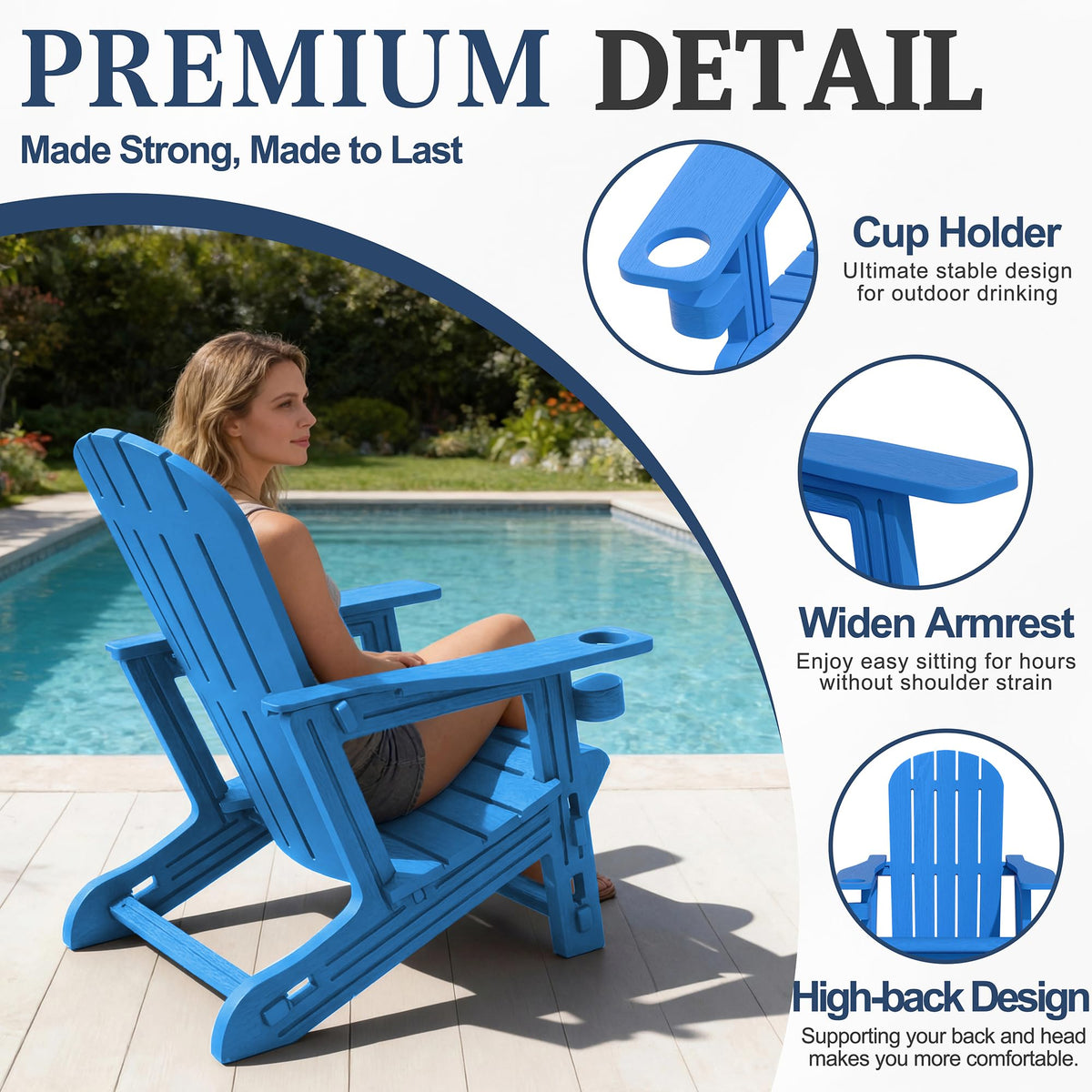 Light Blue HDPE Plastic Adirondack Chair Set of 2 with Tabletop H862