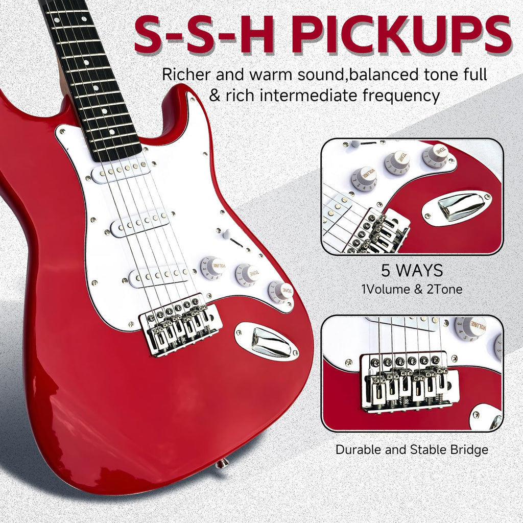 39in Full Size Beginner Electric Guitar Starter Kit with Case, Amp, Strings, Pick, Tremolo Bar N3910