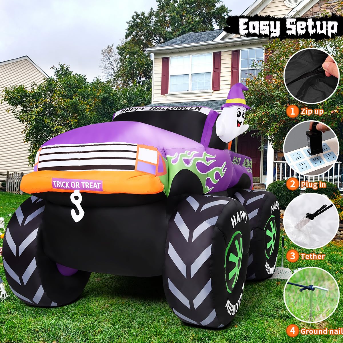 8 FT Halloween Inflatable Monster Truck with Built-in LEDs S187