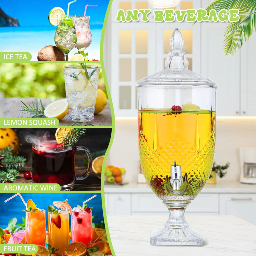 2 Pieces 1.3 Gallon Glass Drink Dispensers with Stand and Spigot P679688