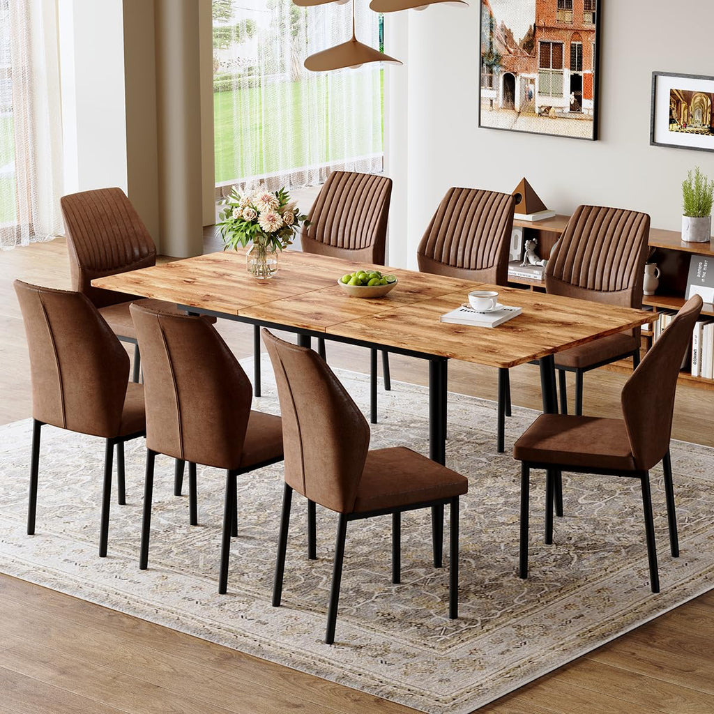 Extendable Dining Table Set for 8 Wood Upholstered Chairs L869