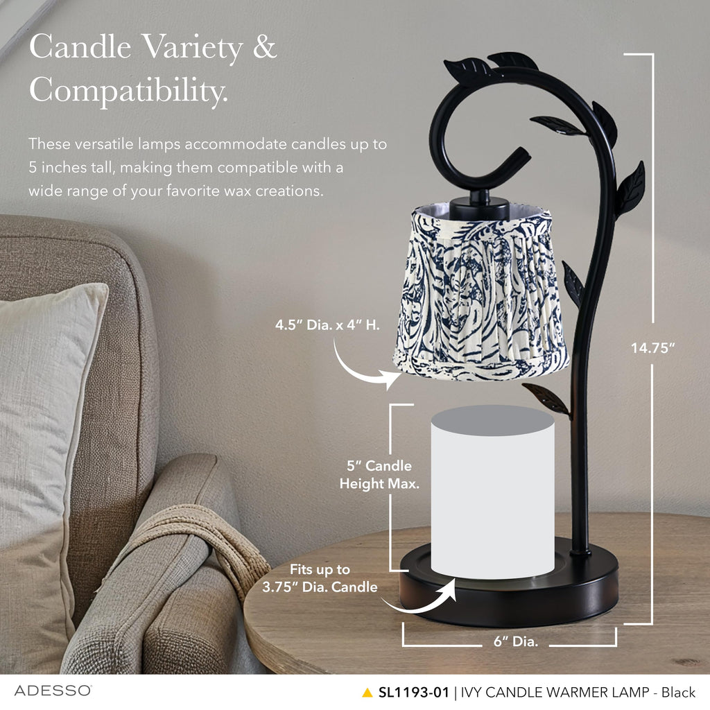 Black & White Printed Shade Dimmable Candle Warmer Lamp J55857