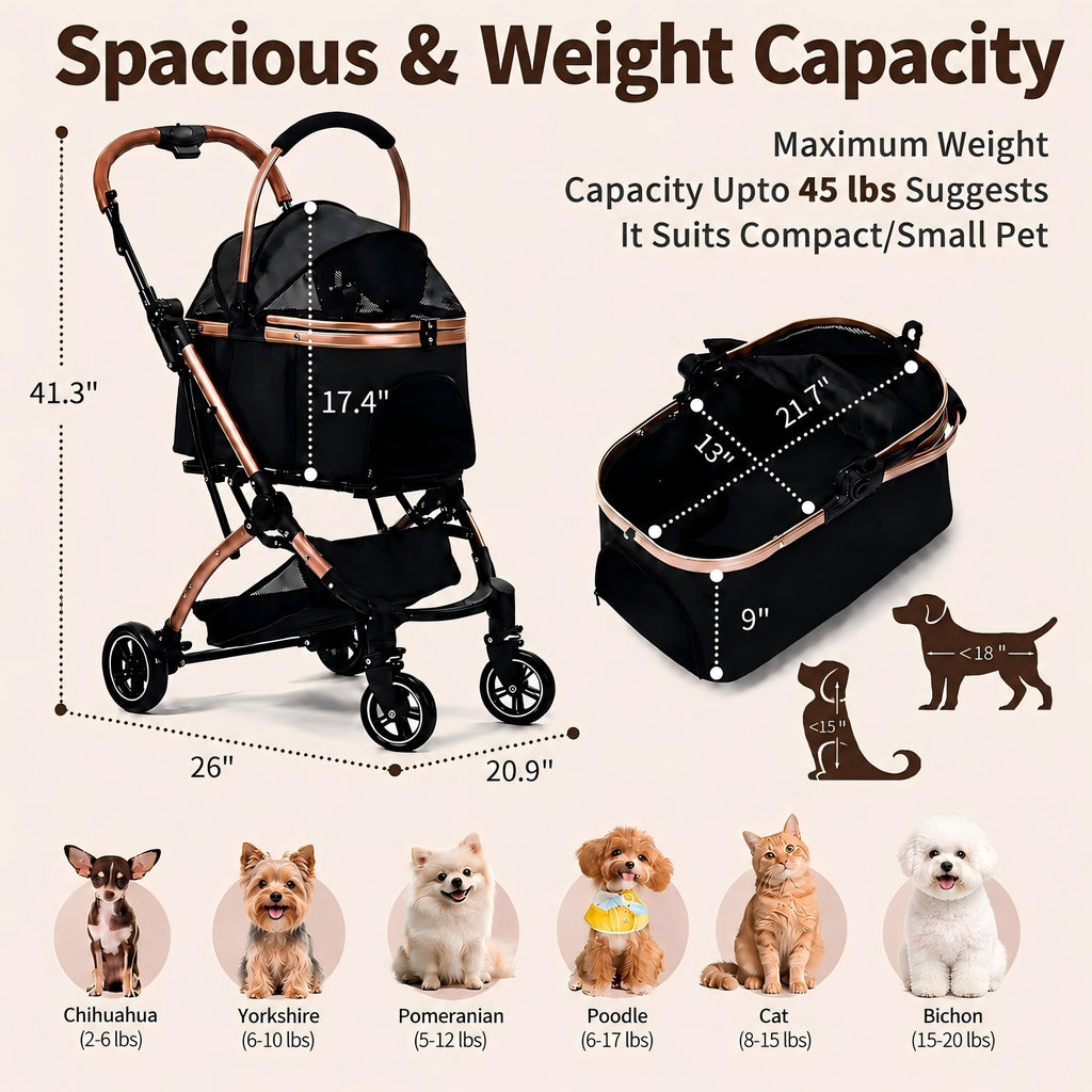 Black 3-in-1 Pet Stroller with Removable Carrier V391786