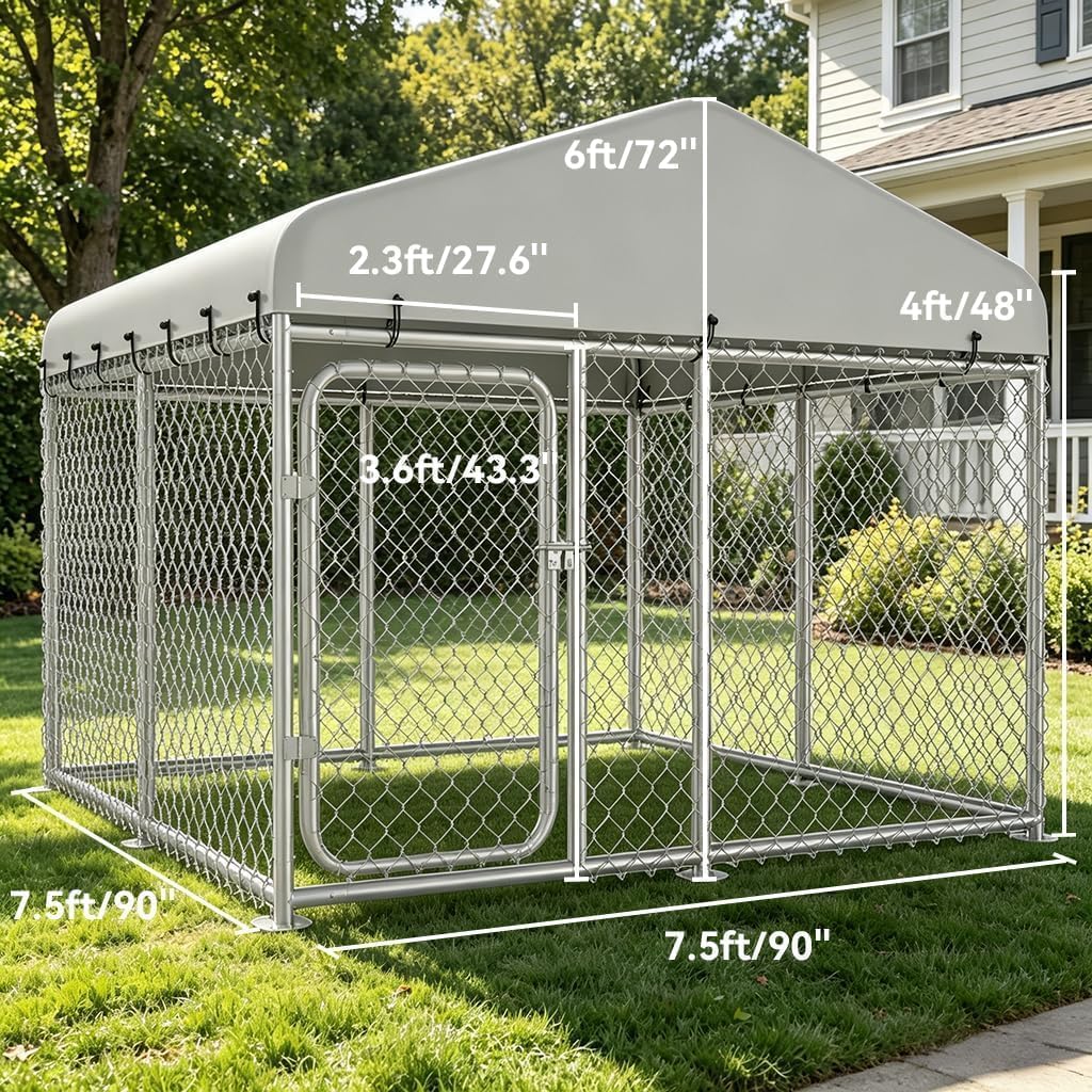7.55x7.55ft Metal Outdoor Dog Kennel with Roof X48128