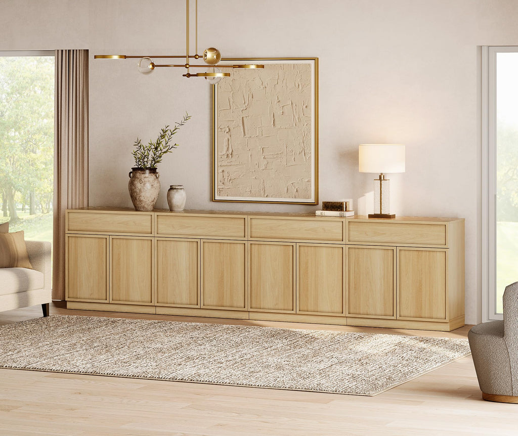 Oak TV Stand with 8 Doors and Drawers V616