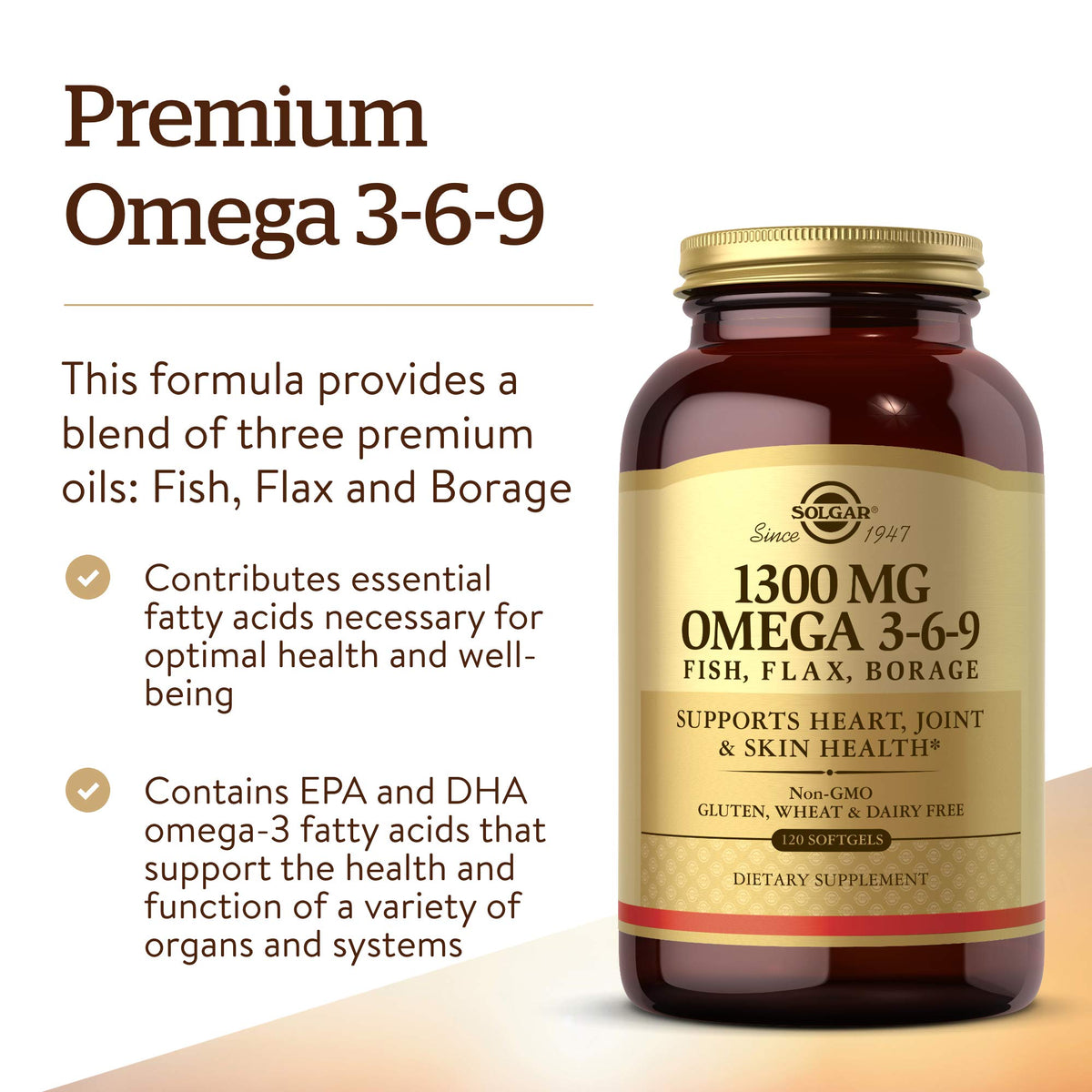 1300 mg Omega 3-6-9 120 Softgels Fish Oil Supplement L79989