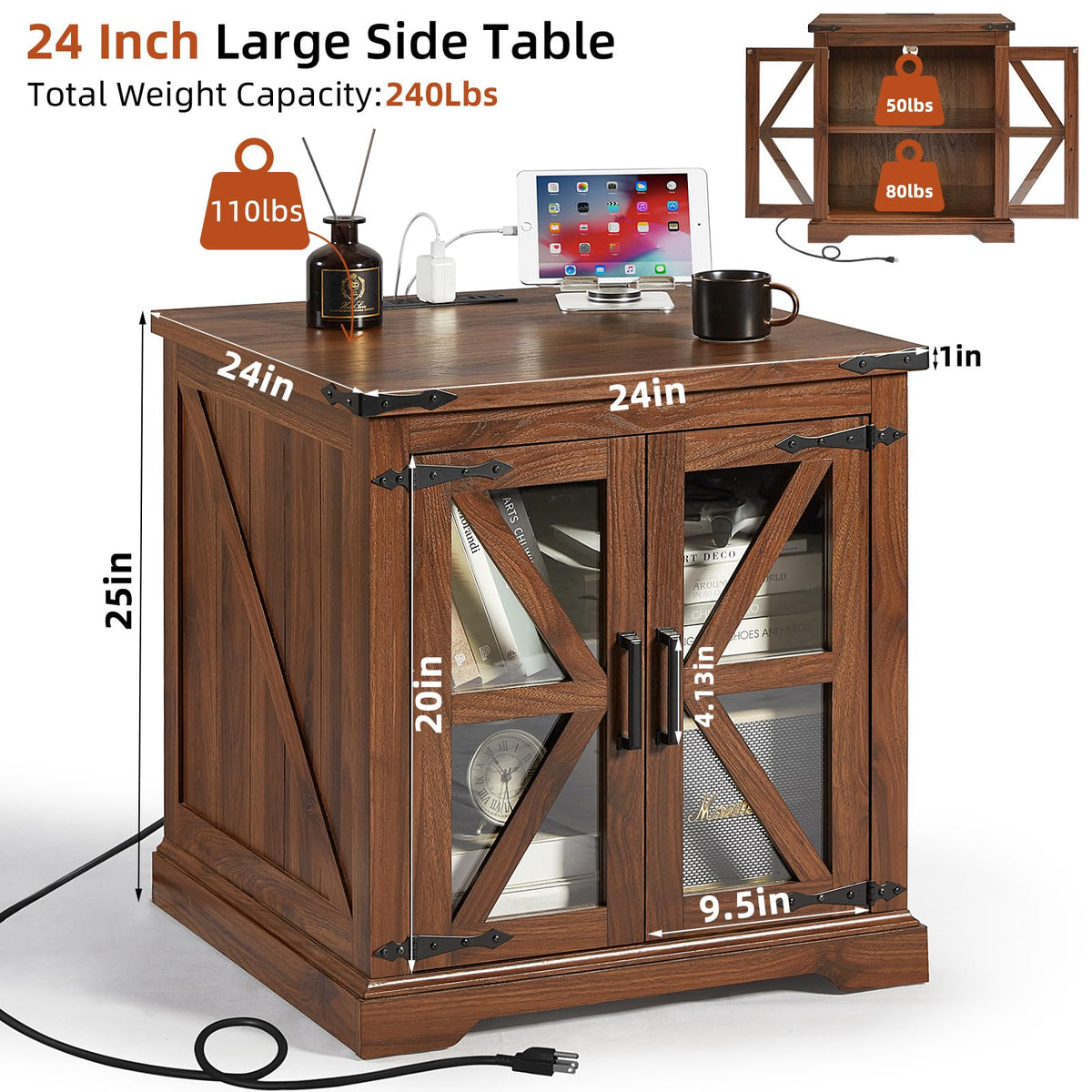 24'' End Table Set 2 with Charger T53463
