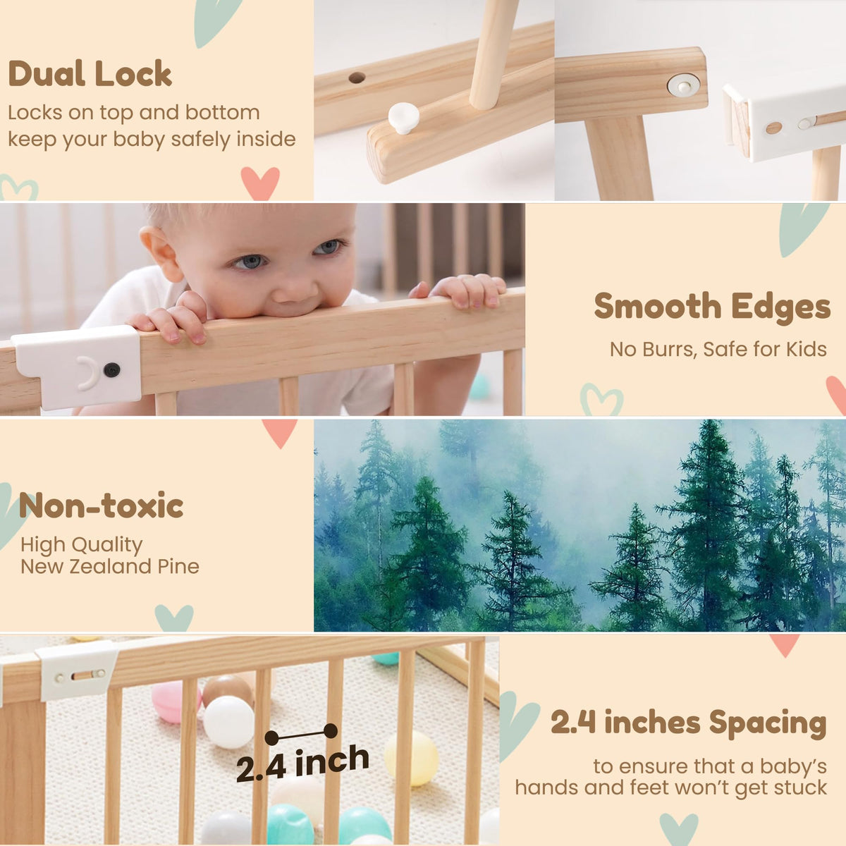 Foldable Wooden Baby Playpen with Gate J628277