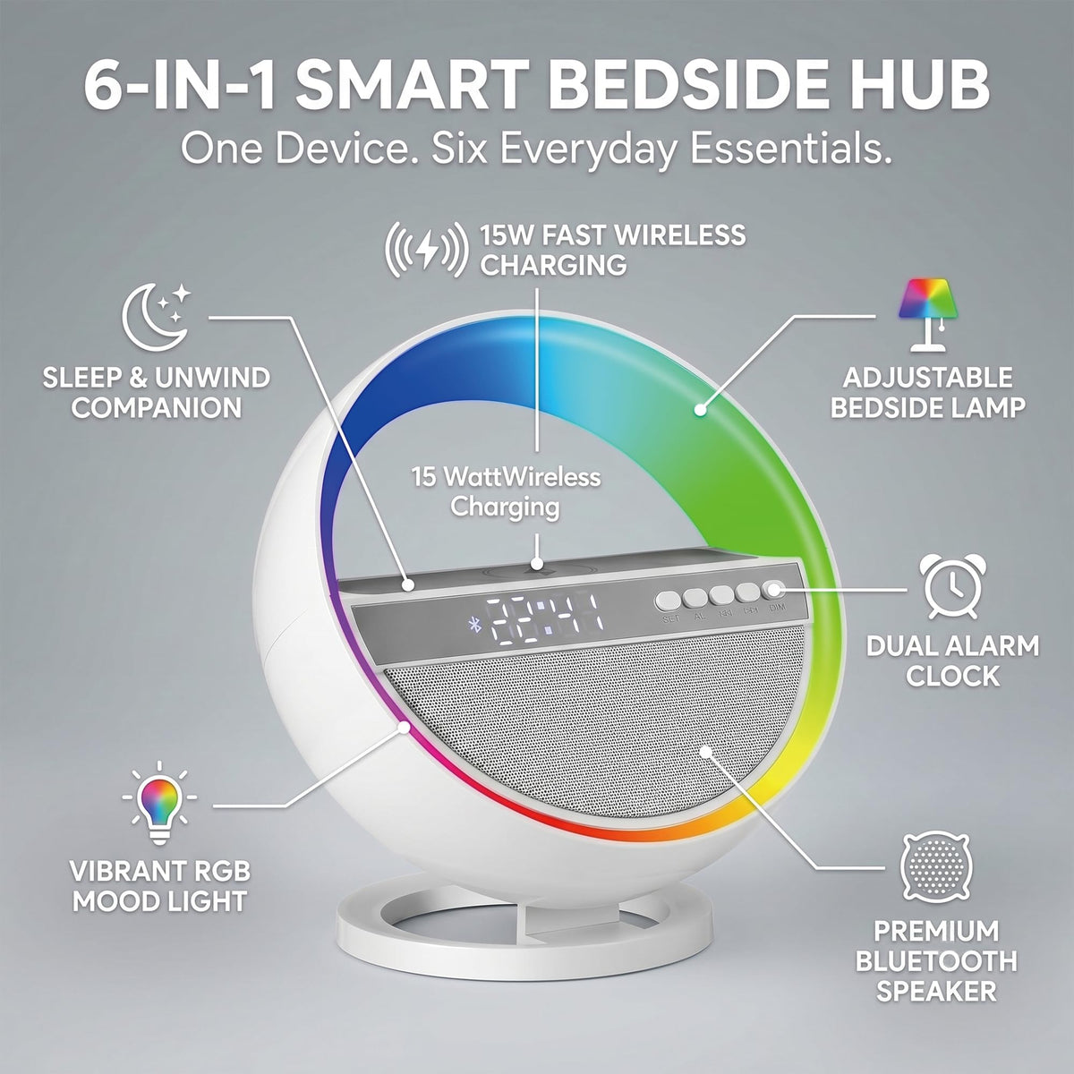 6-in-1 RGB LED Table Lamp with Bluetooth Speaker & Wireless Charging Z1647