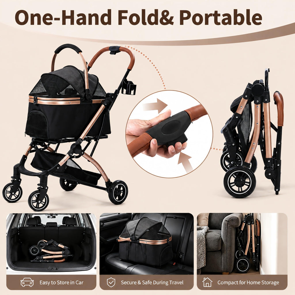 Black 3-in-1 Pet Stroller with Removable Carrier V391786
