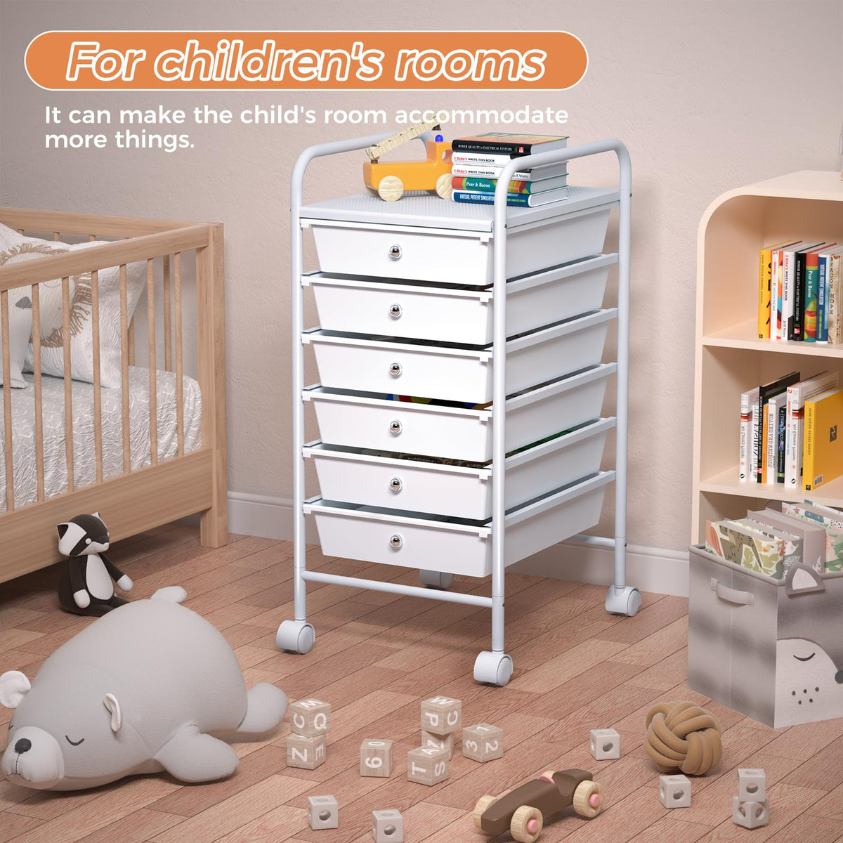 White 6 Tier Rolling Storage Cart with 6 Drawers Q452