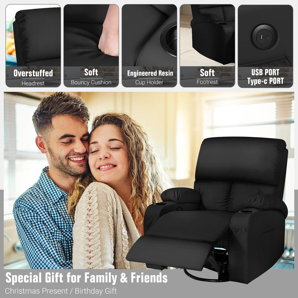 Black Faux Leather Massage Rocking Recliner Chair Z304