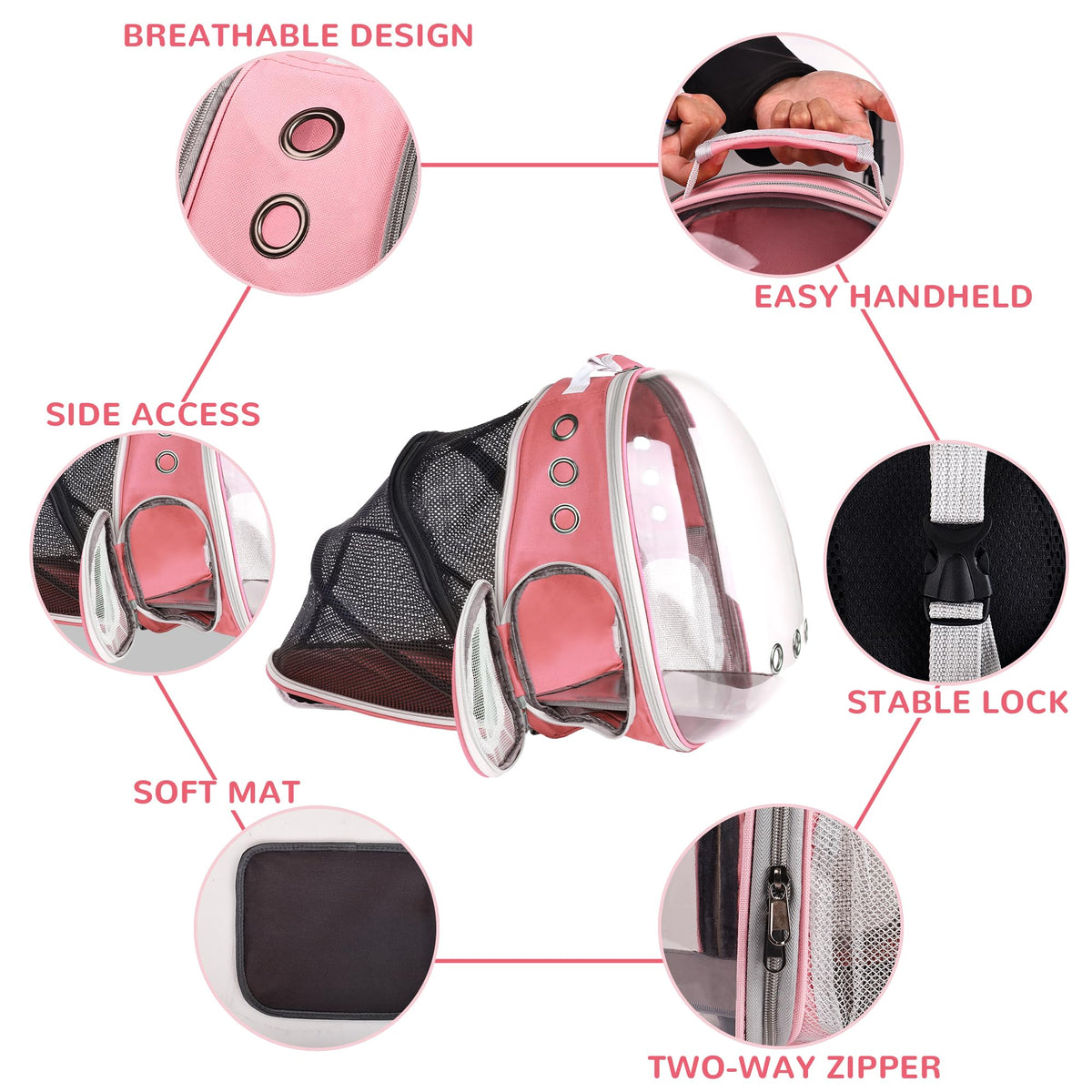 Expandable Pet Backpack Carrier for Under 15 lbs (Pink) J832