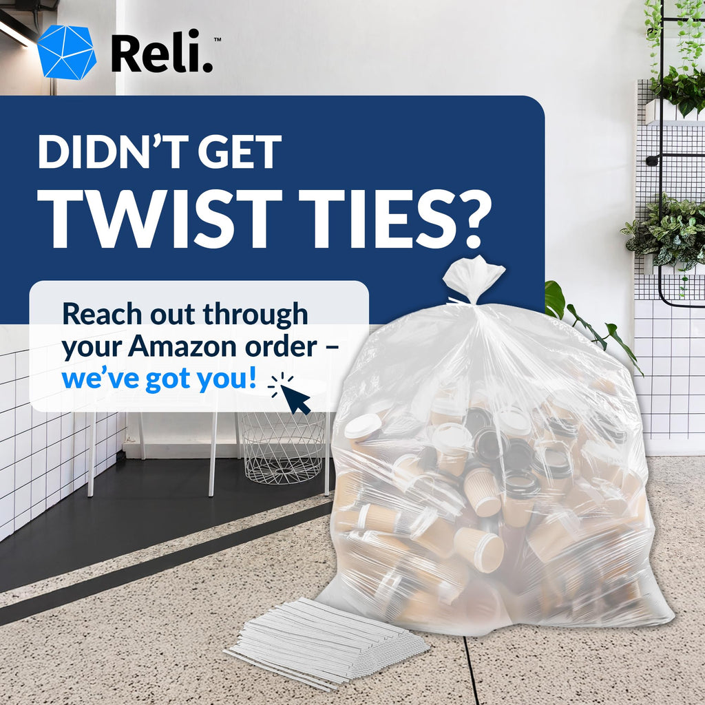 Clear Trash Bags with Twist Ties 50 Count Heavy Duty K52494