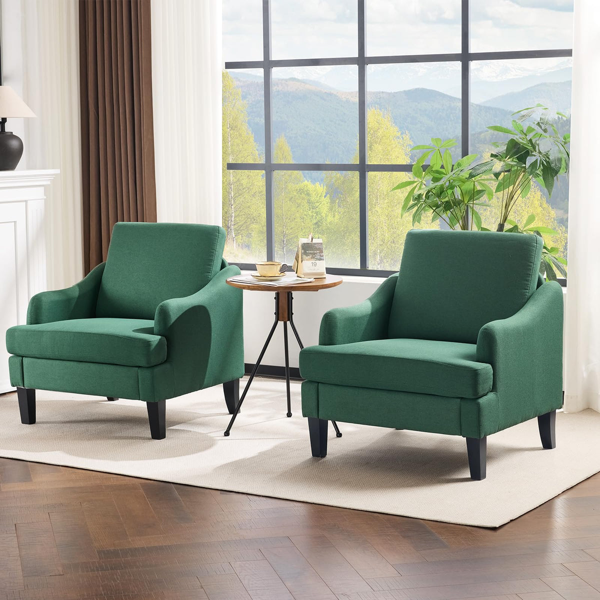Green Linen Fabric Accent Chairs Set of 2 D608804