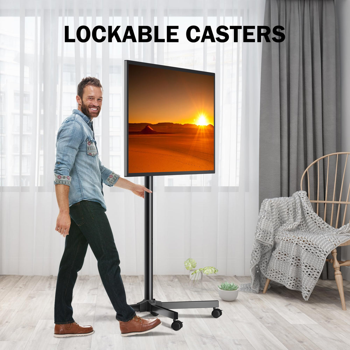 Rotating Rolling TV Stand on Wheels for 13-50" Flat/Curved TVs J14531