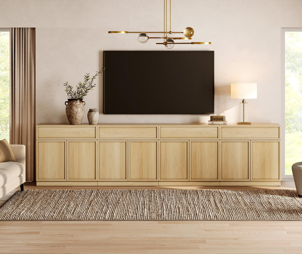 Oak TV Stand with 8 Doors and Drawers V616