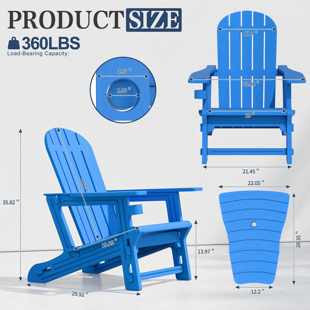 Light Blue HDPE Plastic Adirondack Chair Set of 2 with Tabletop H862