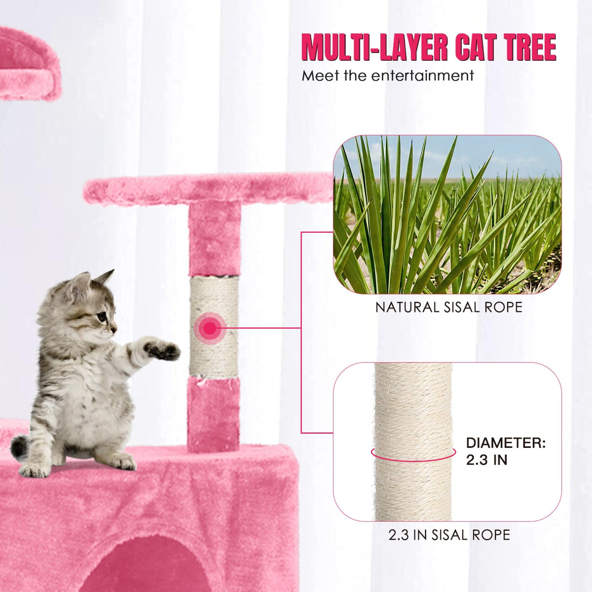 70 inch Multi-Level Cat Tree Tower with Scratching Posts B137508