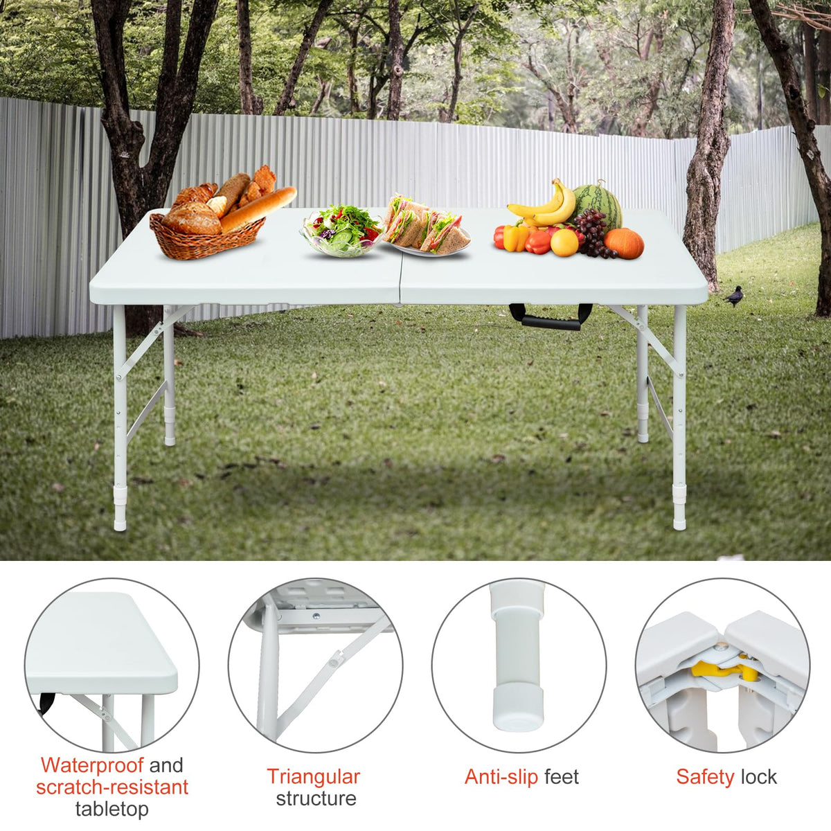4Ft Portable Folding Table White O49760