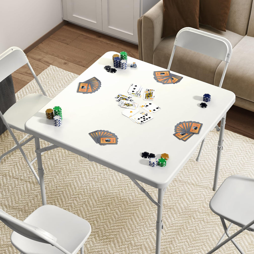 34" White Square Folding Plastic Table with Carrying Handle Q394