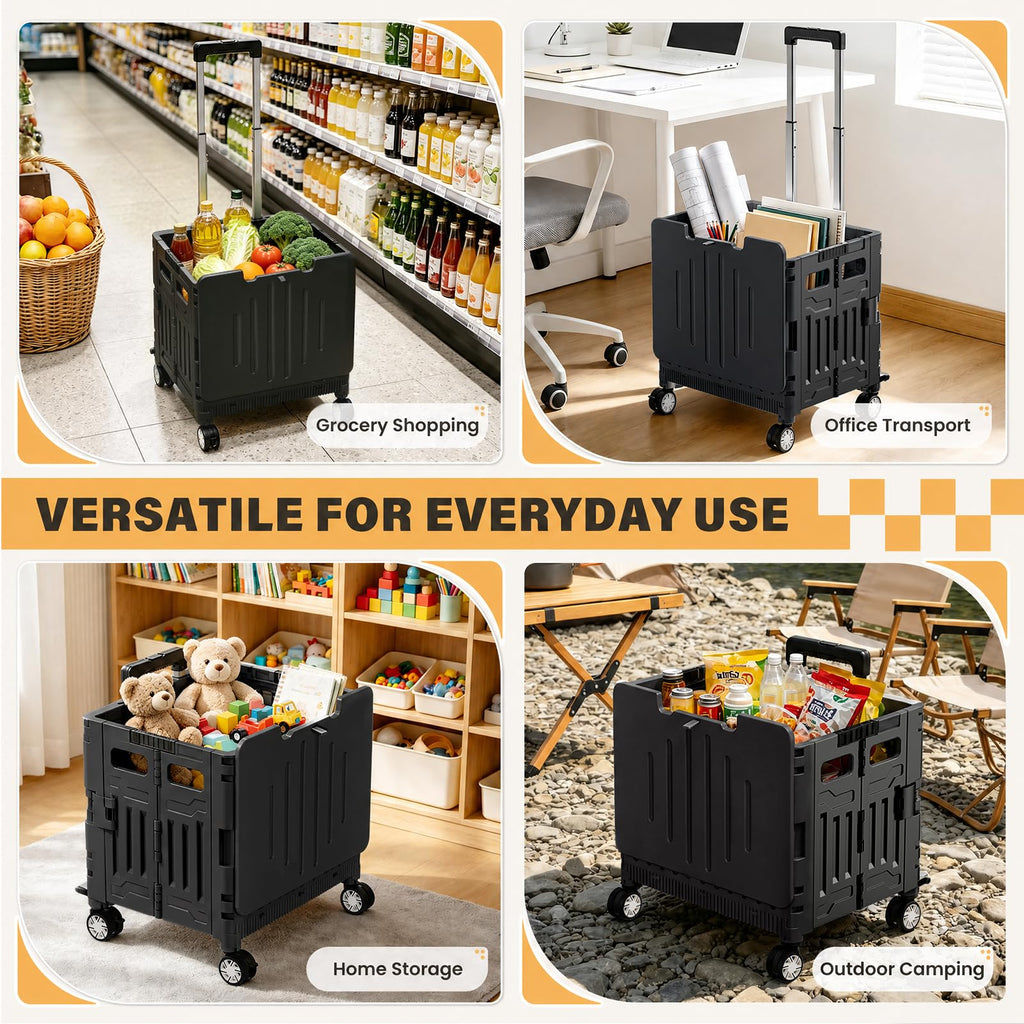 Black Folding Rolling Utility Cart D1160