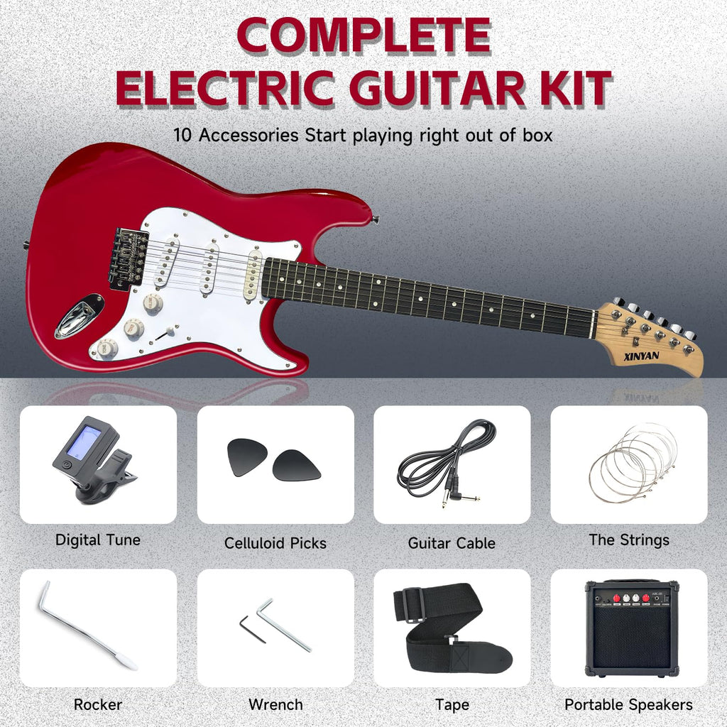 39in Full Size Beginner Electric Guitar Starter Kit with Case, Amp, Strings, Pick, Tremolo Bar N3910