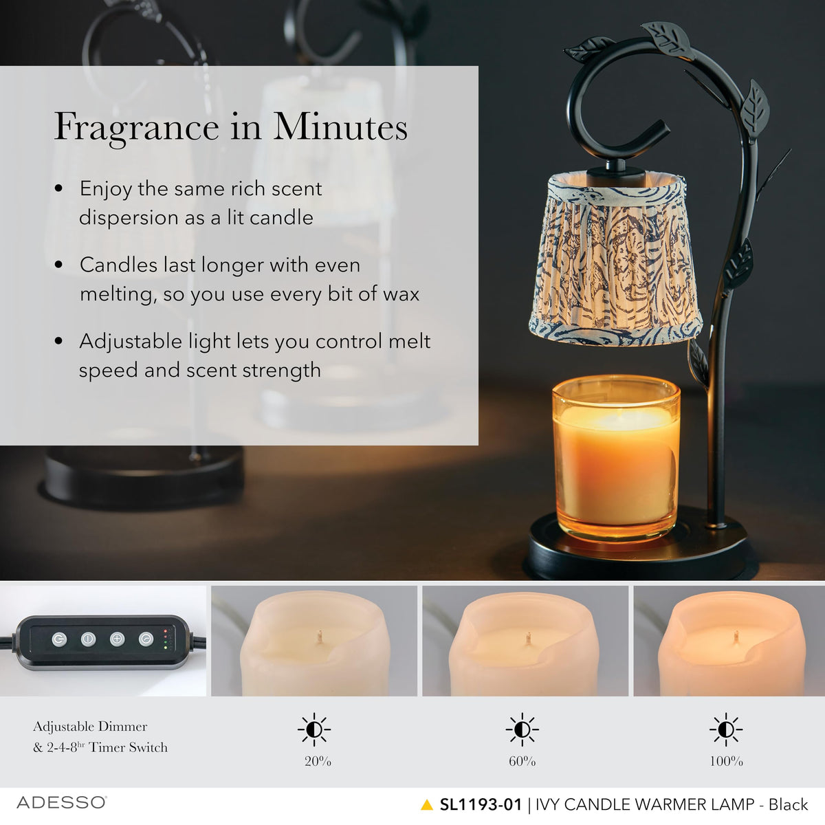 Black & White Printed Shade Dimmable Candle Warmer Lamp J55857