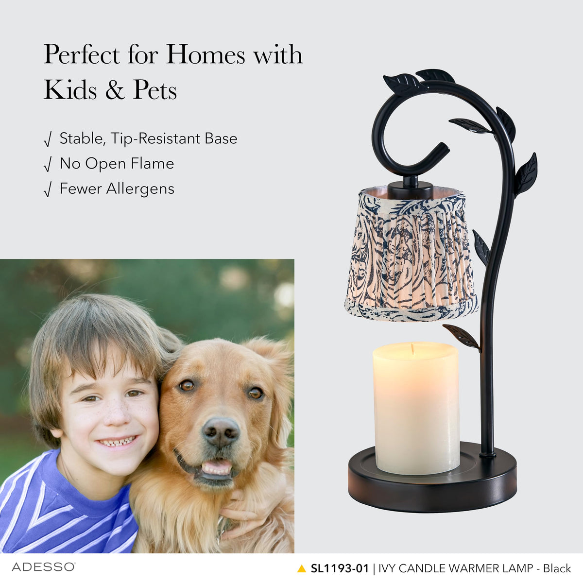 Black & White Printed Shade Dimmable Candle Warmer Lamp J55857