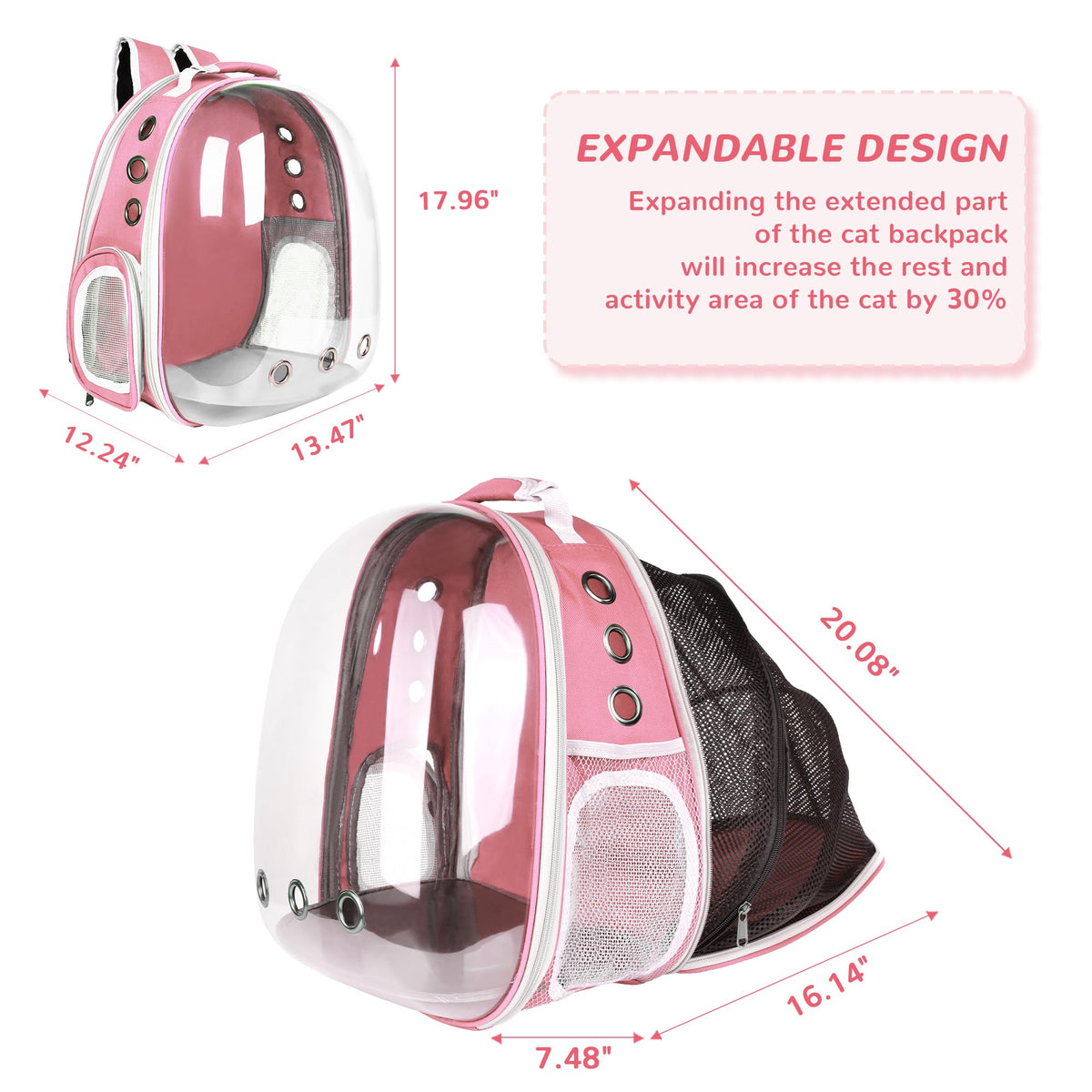Expandable Pet Backpack Carrier for Under 15 lbs (Pink) J832
