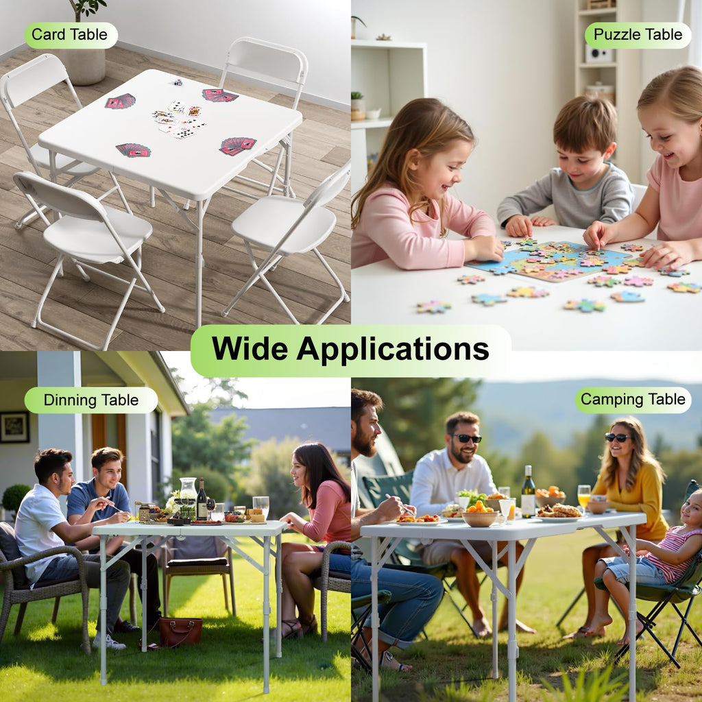 34" White Square Folding Plastic Table with Carrying Handle Q394