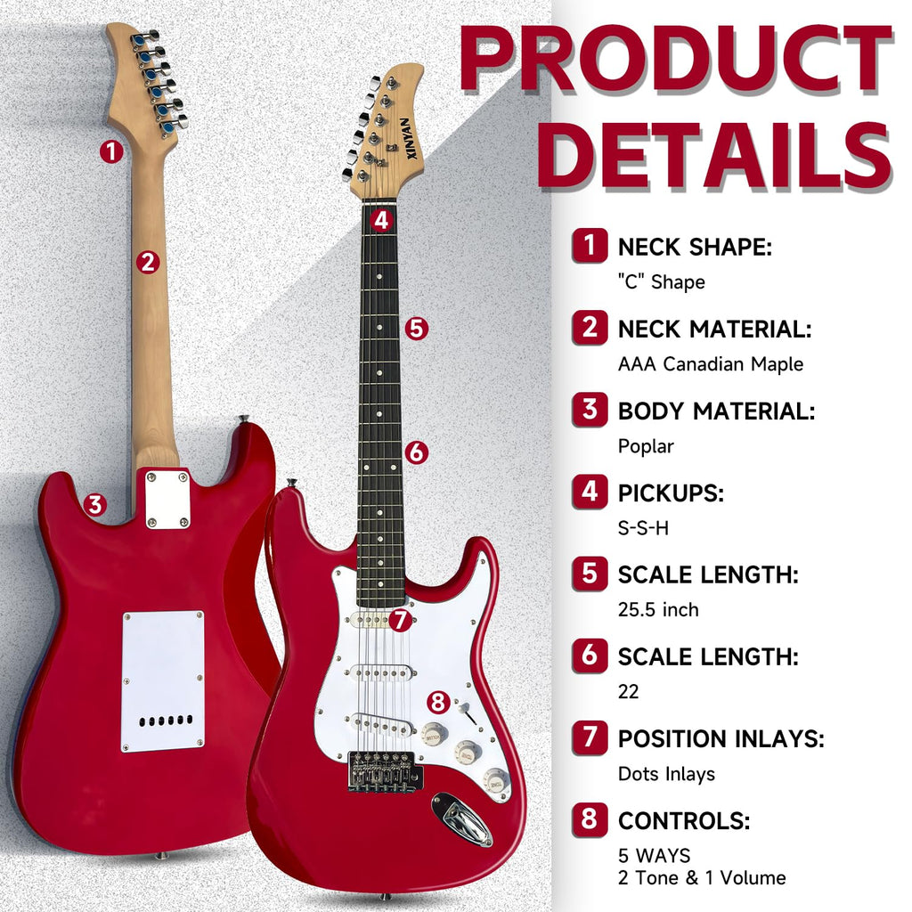 39in Full Size Beginner Electric Guitar Starter Kit with Case, Amp, Strings, Pick, Tremolo Bar N3910
