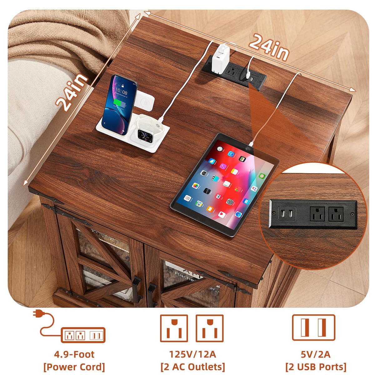 24'' End Table Set 2 with Charger T53463