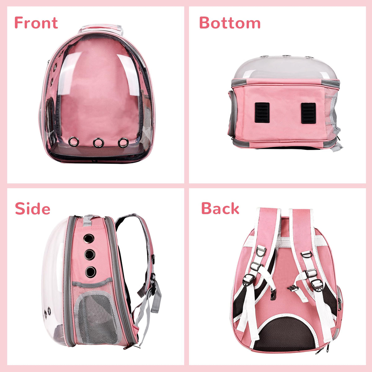 Expandable Pet Backpack Carrier for Under 15 lbs (Pink) J832