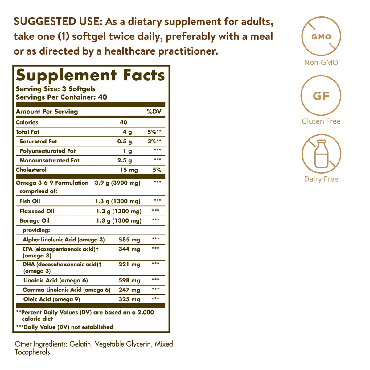 1300 mg Omega 3-6-9 120 Softgels Fish Oil Supplement L79989