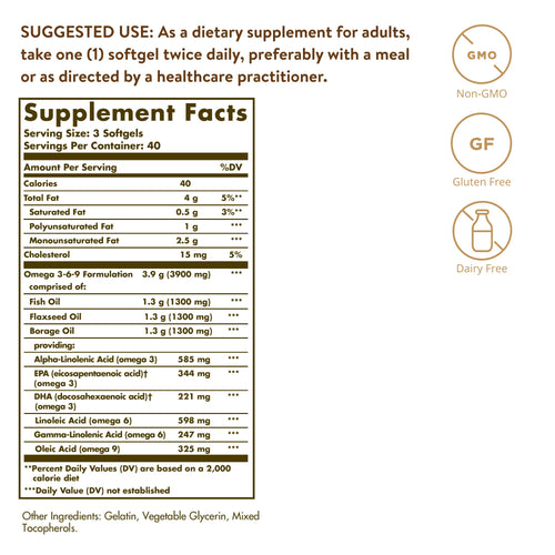 1300 mg Omega 3-6-9 120 Softgels Fish Oil Supplement L79989