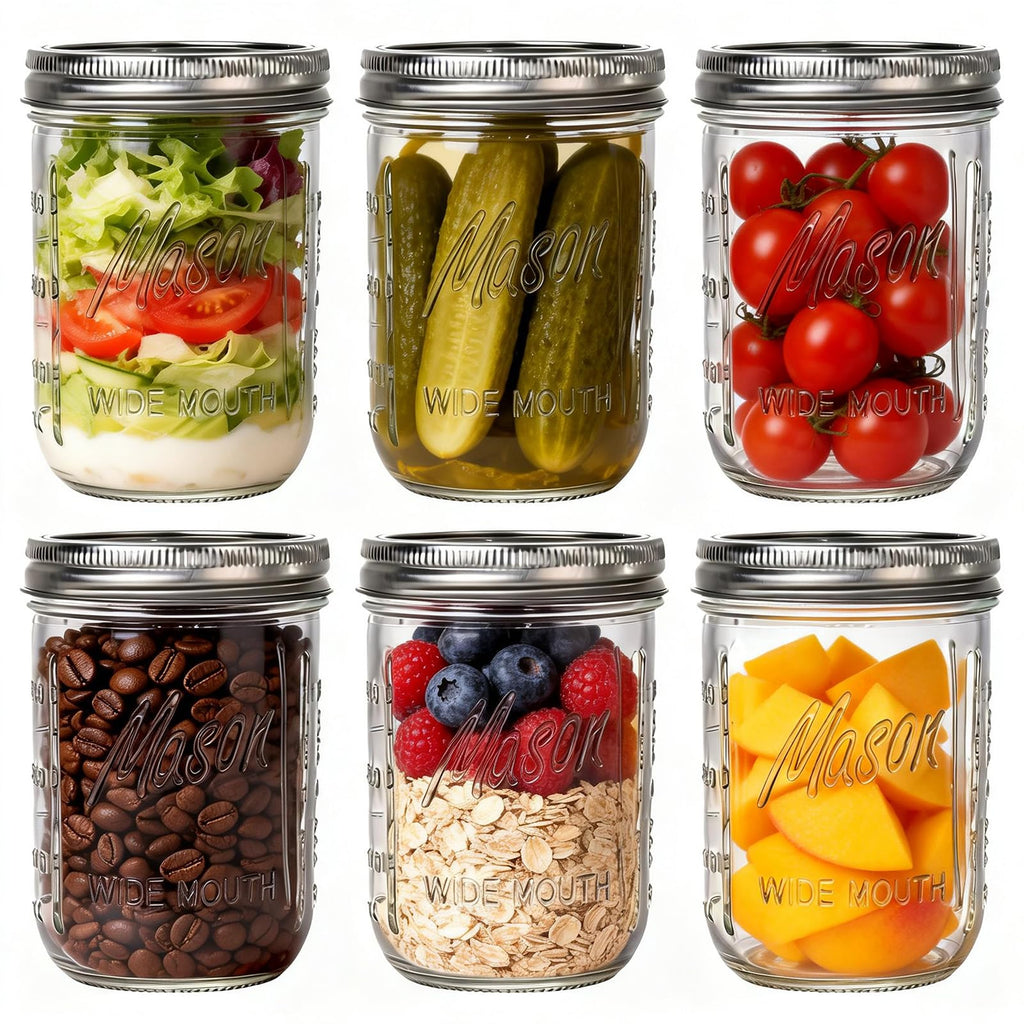 6-Pack 16 oz Wide Mouth Glass Mason Jars with Lids F3473