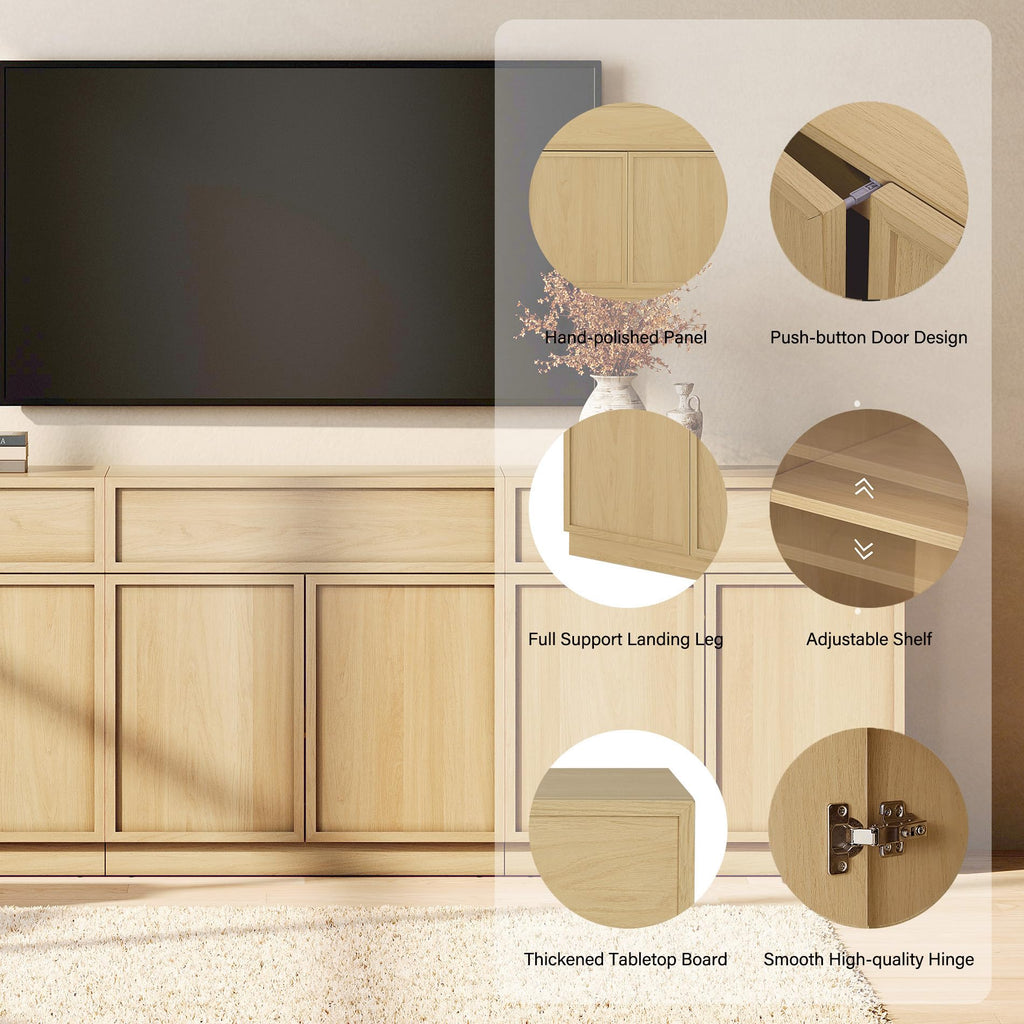 Oak TV Stand with 8 Doors and Drawers V616