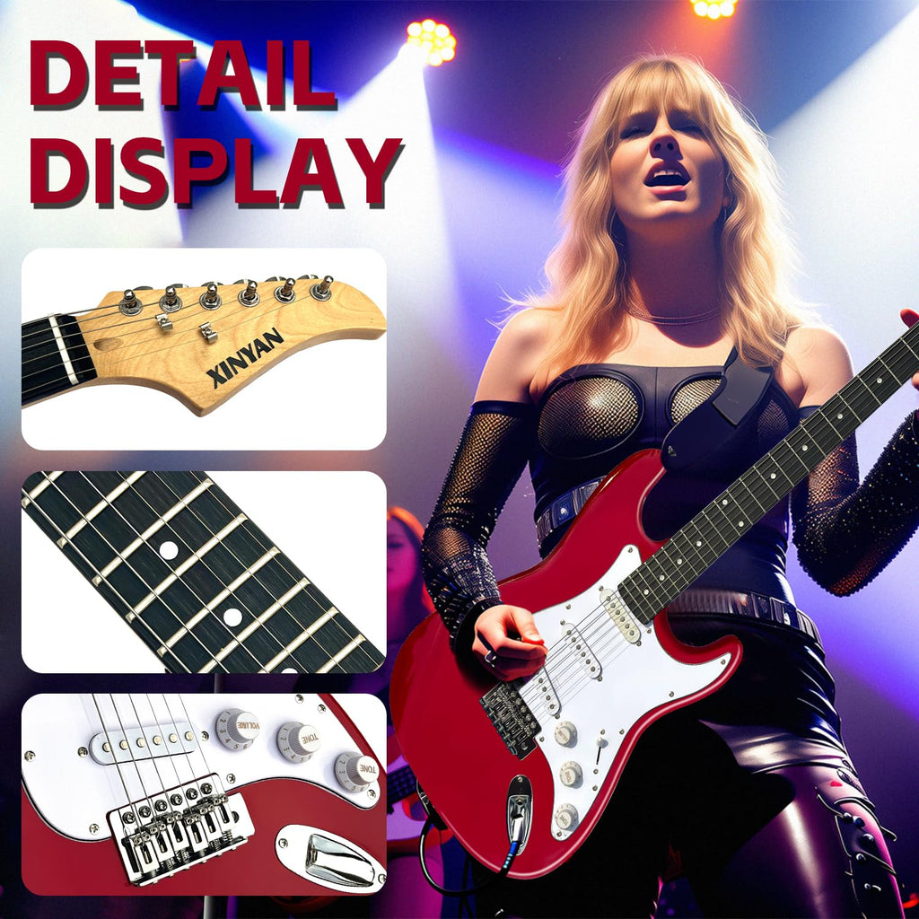 39in Full Size Beginner Electric Guitar Starter Kit with Case, Amp, Strings, Pick, Tremolo Bar N3910