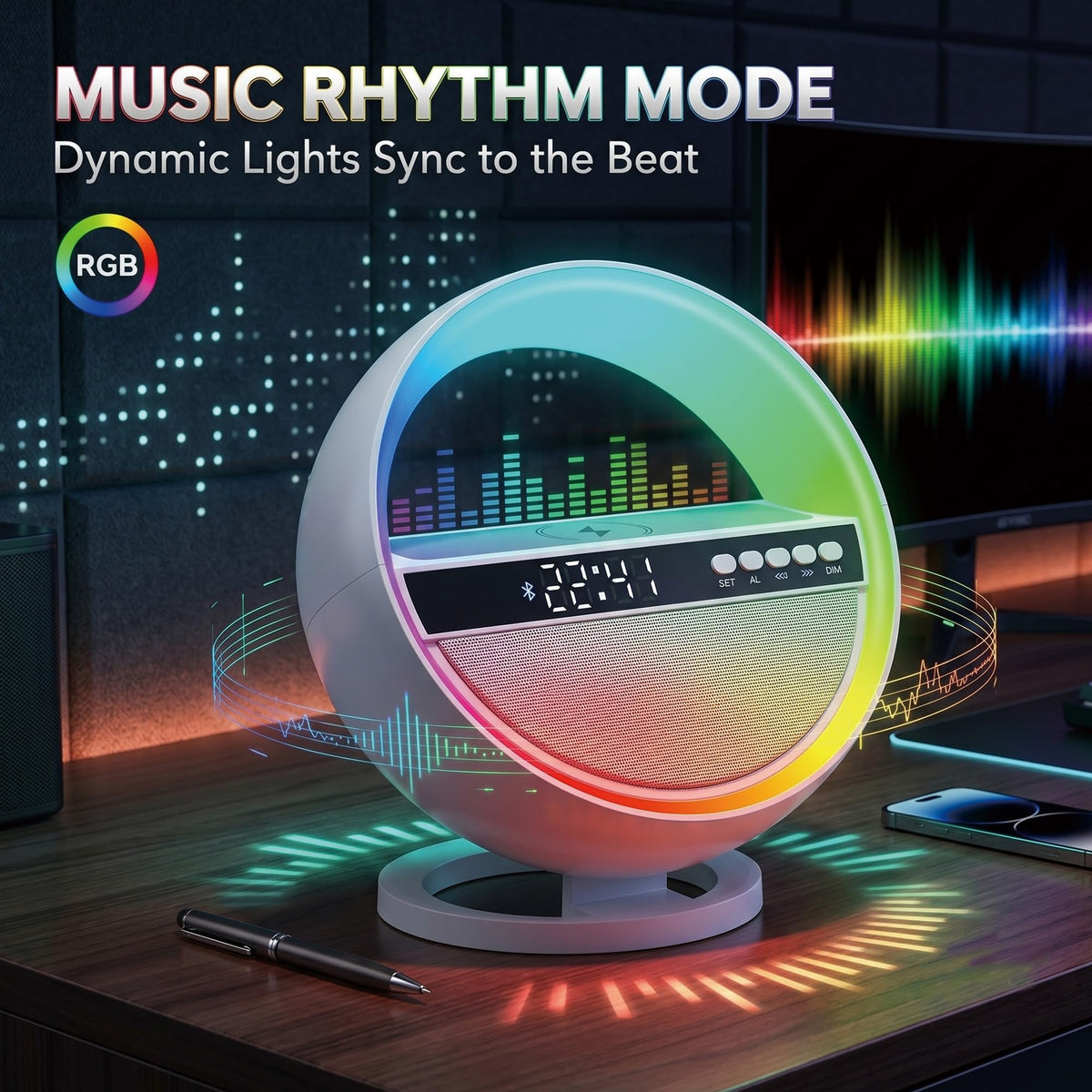 6-in-1 RGB LED Table Lamp with Bluetooth Speaker & Wireless Charging Z1647