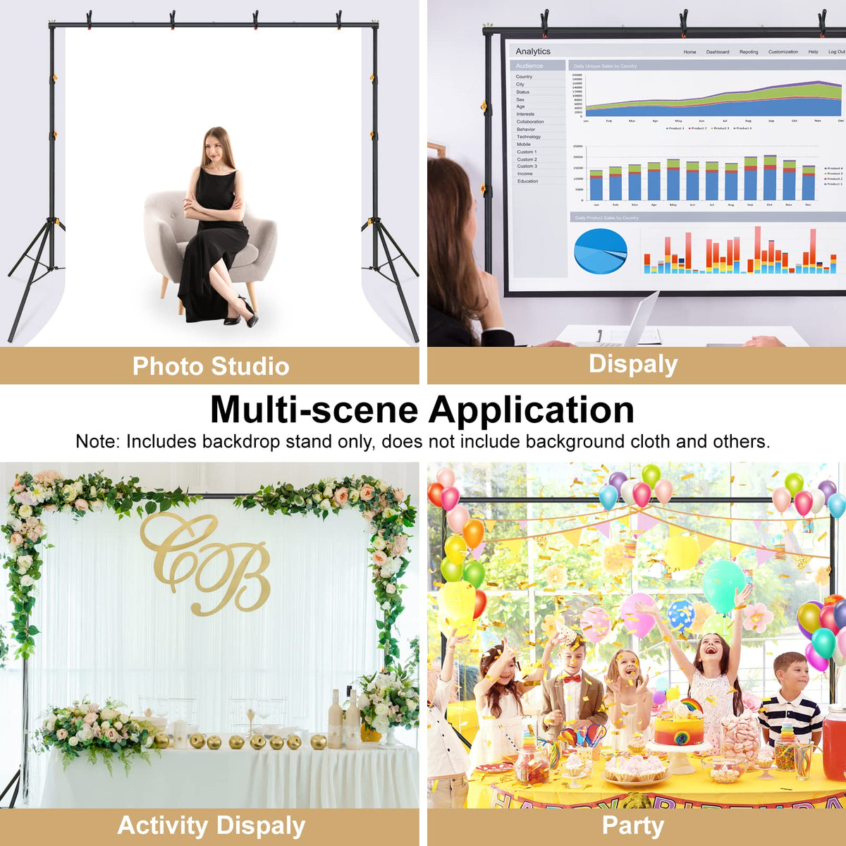 Adjustable Photography Backdrop Stand Kit with Carrying Bag V6716