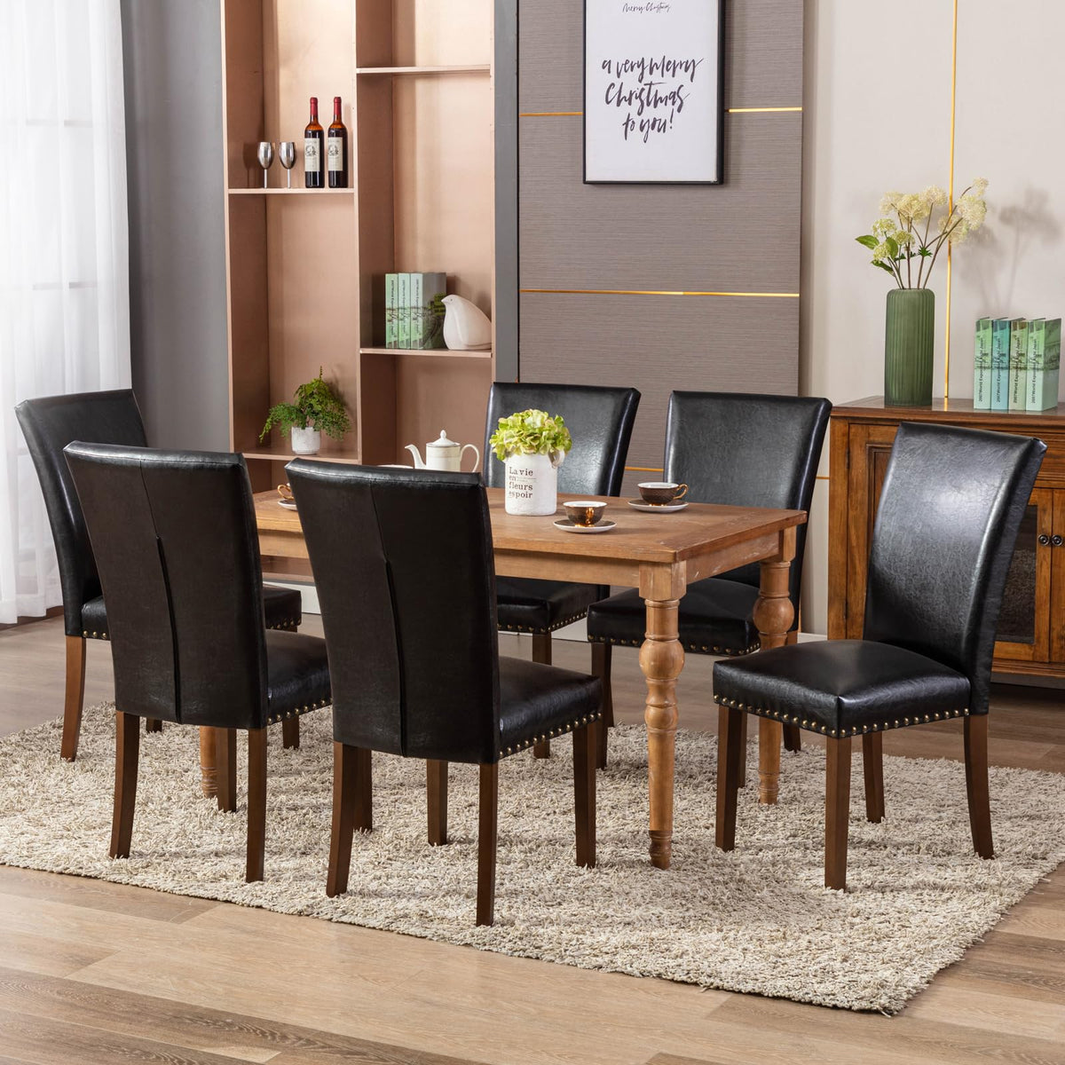 Black PU Leather Upholstered Dining Chairs Set of 6 D781