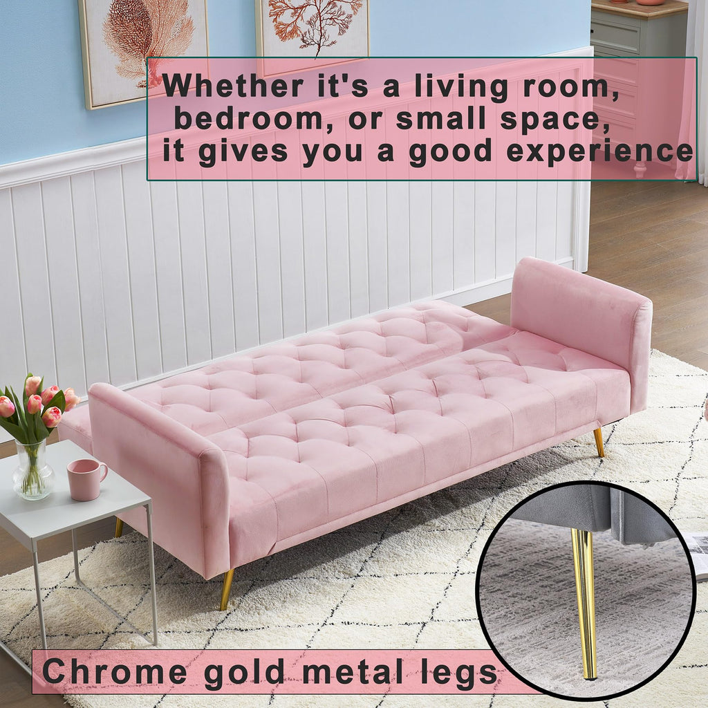 Pink Velvet Futon Sofa Bed T387319