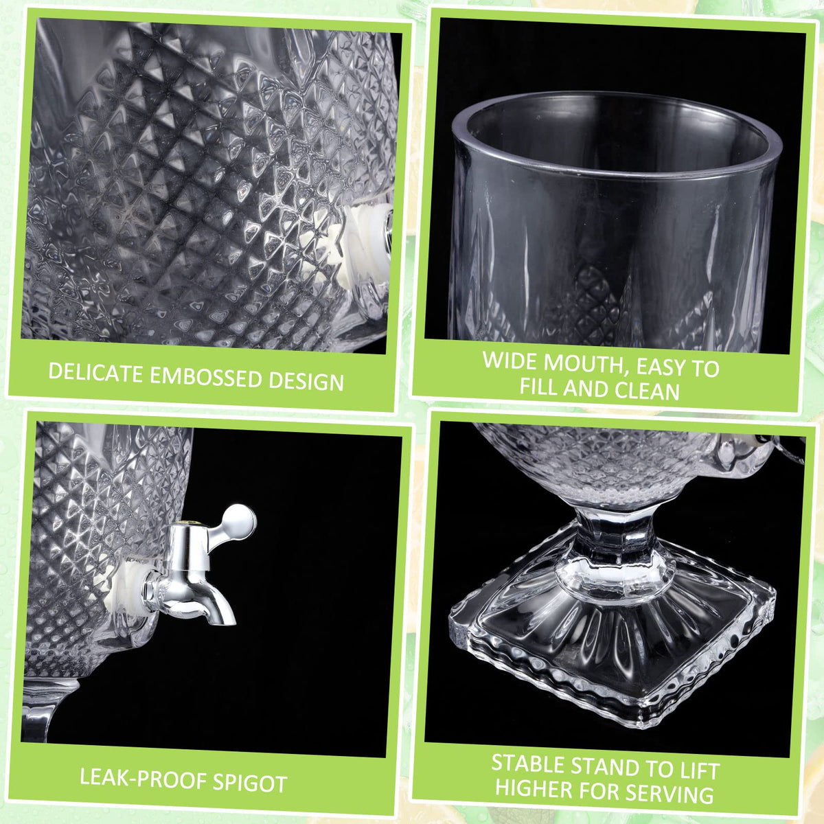 2 Pieces 1.3 Gallon Glass Drink Dispensers with Stand and Spigot P679688