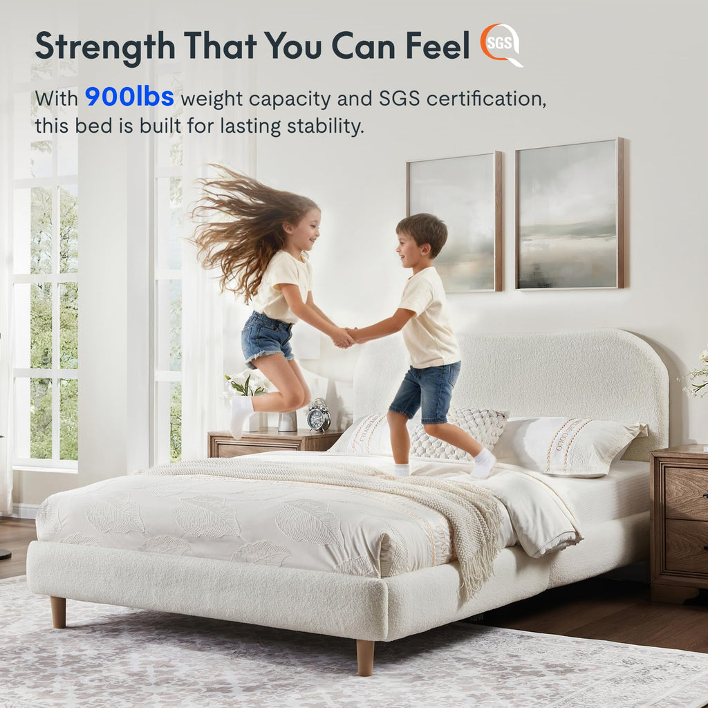 Queen Size White Boucle Bed Frame G823699