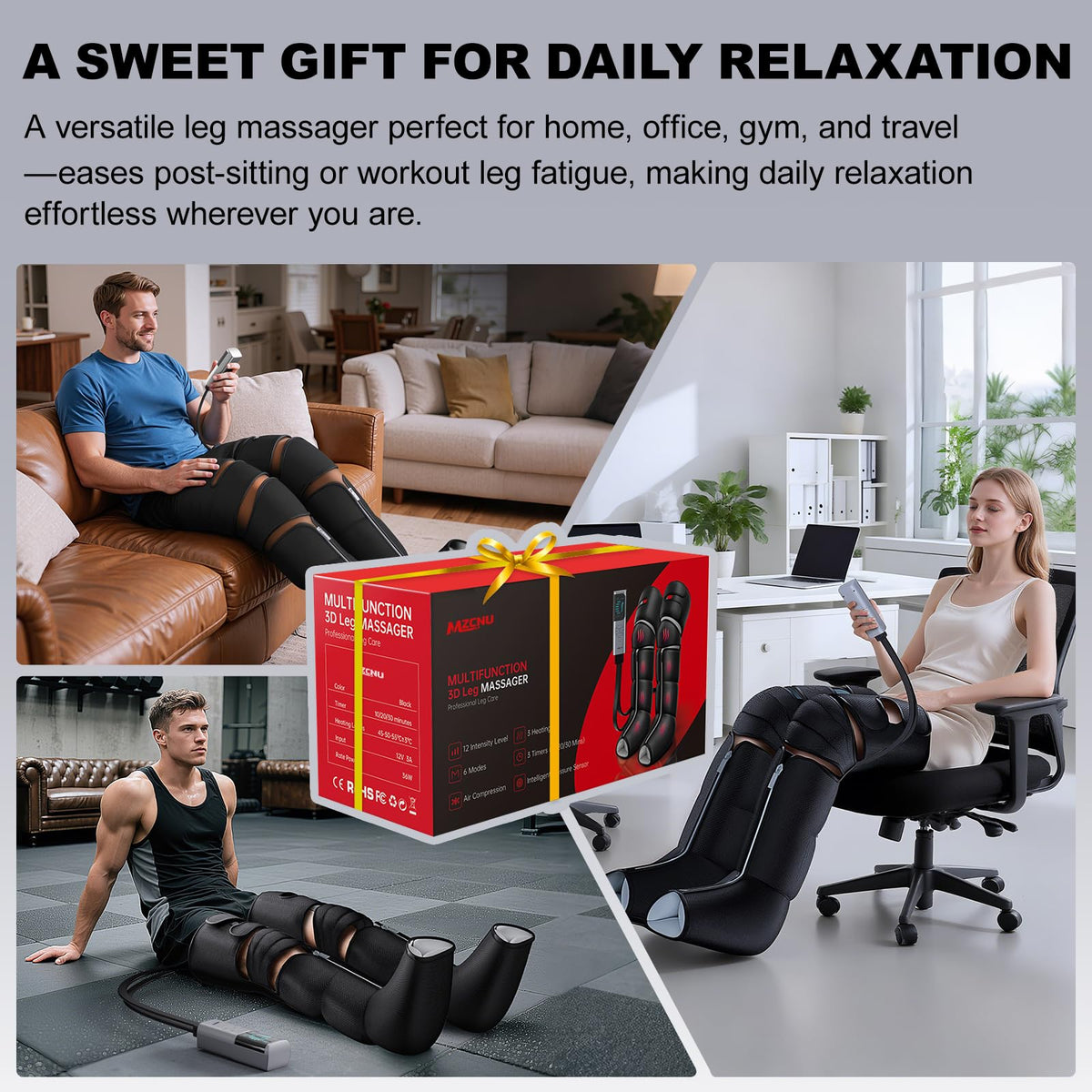 Black Leg Compression Massager with Heated Knee R468205