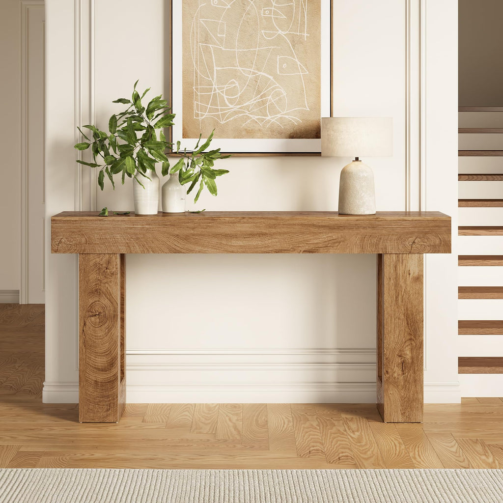 63 Inches Oak Color Wooden Console Table L420461