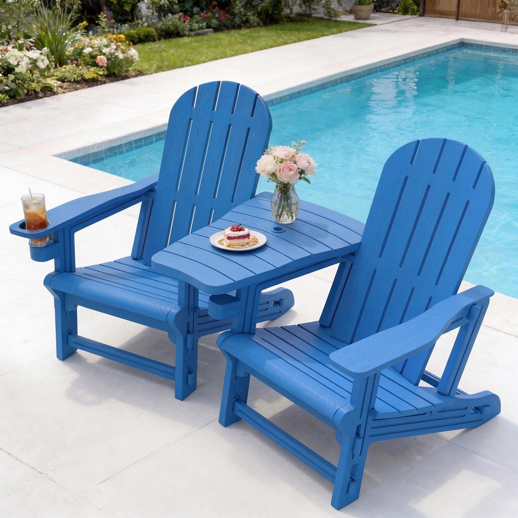 Light Blue HDPE Plastic Adirondack Chair Set of 2 with Tabletop H862