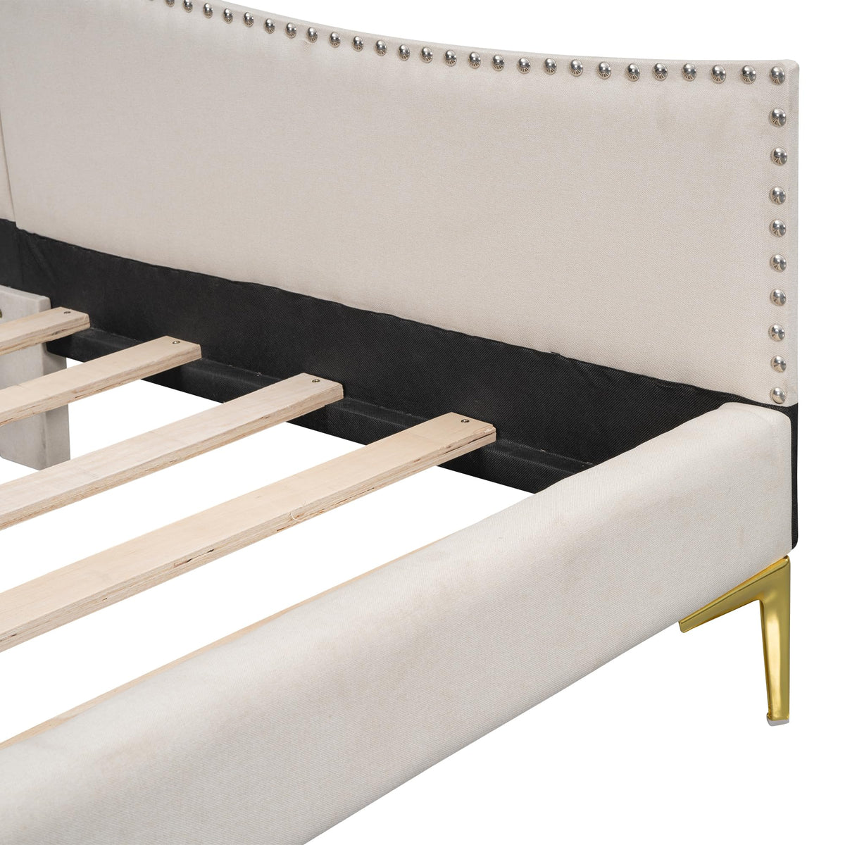 Twin Size Beige Linen Upholstered Daybed with Headboard P250